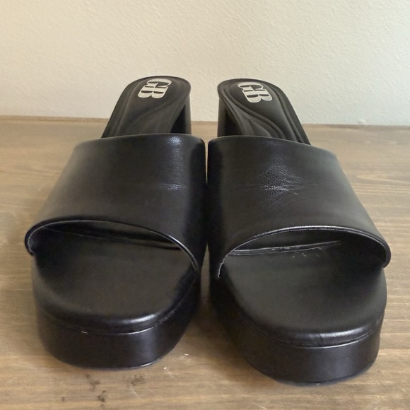 Gianni Bini Womens 10M Black Leather Sweet Dreams Peep Toe Slip On Platform Heel - Picture 3 of 9